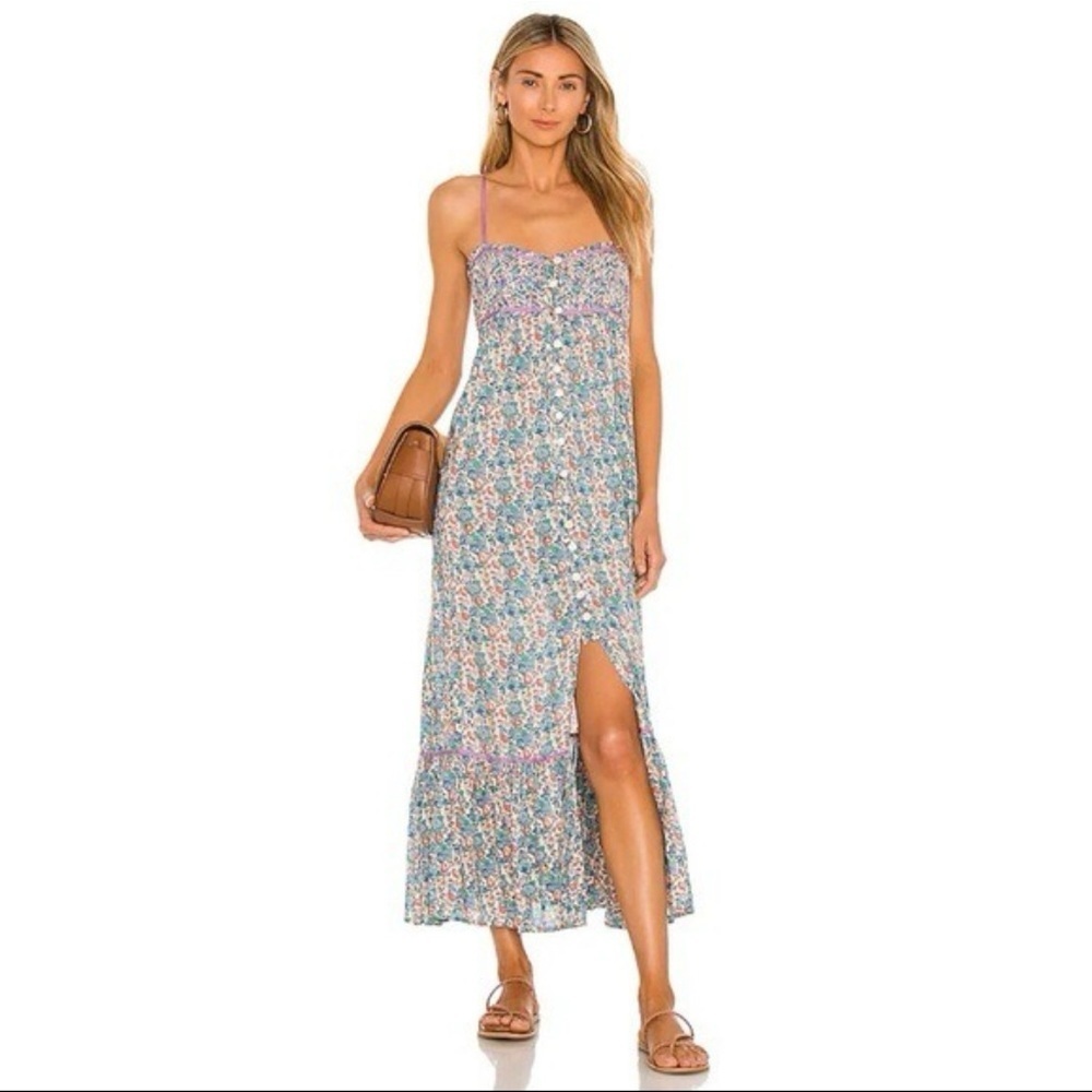 Free People Floral Midi Dress in Blue and Pink